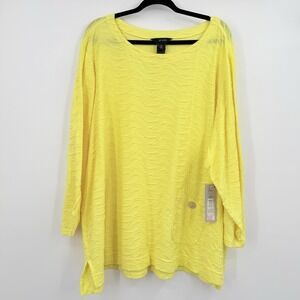 Ali Miles Top Shirt Tunic Womens 3X Yellow Button Pockets Oversized Cotton